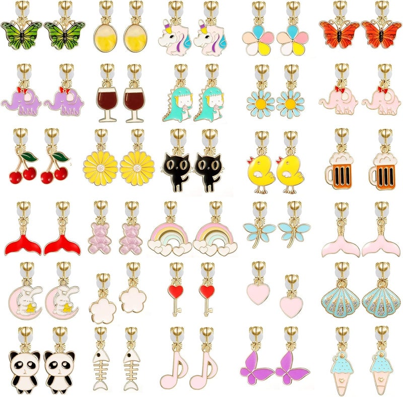SYNLIN 30 Pairs of Cute Clip-On Earrings Pack – Non-Pierced, Adjustable Copper Ear Clips with Charming Designs - Image 1